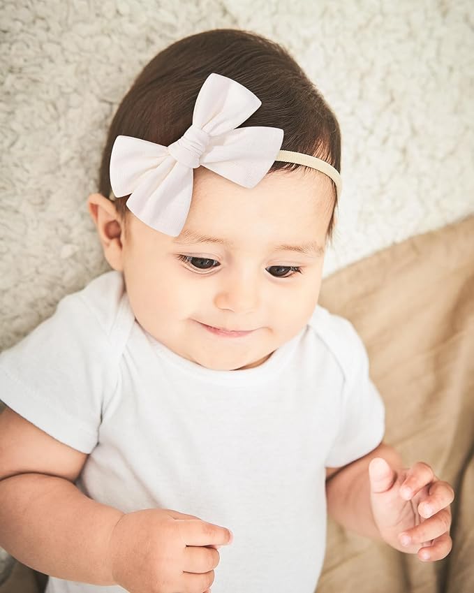 doboi 10PCS Baby Girls Headbands Hair Bows Nylon Linen Hairbands Handmade Hair Accessories for Newborn Infant Toddlers Little Girl and Kids 3.5Inches