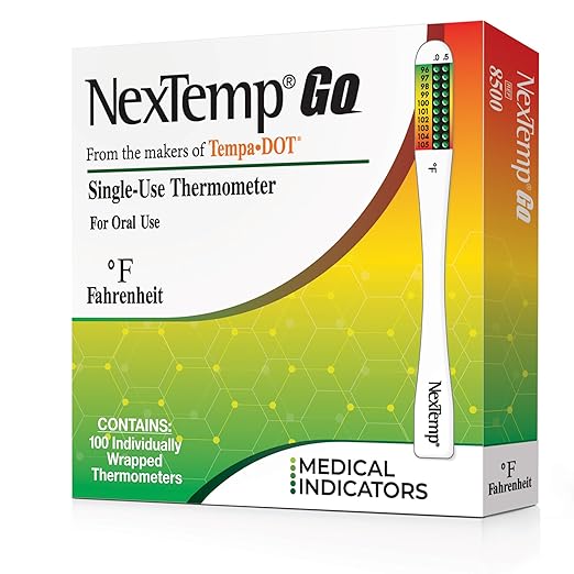 NexTemp® Go - Ready When You are - Single-Use Disposable Thermometers - Results in Seconds, for Work, Home, & Travel (100-Pack (Farenheit))
