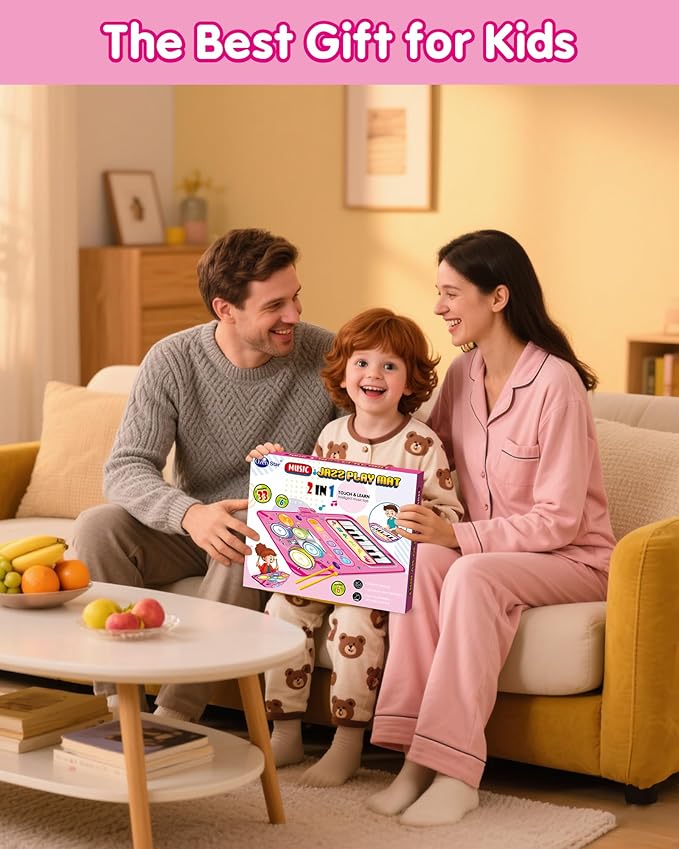 Toys for 1 Year Old Girl Gifts, Baby Musical Mat with Piano & Drum, Adjustable Volume, 12-18 Months Toddler Toys, Christmas Birthday Easter Gifts for 1-2 Year Olds Boys Girls (Pink)