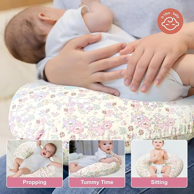 Nursing Pillow, Ergonomic Support Breastfeeding Pillow for Easier Breast Feeding and Bottle Feeding, Baby Feeding Pillow with Machine Washable Cotton Cover (Pony)