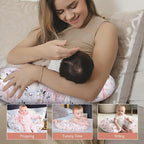 Nursing Pillow, Breast Feeding Pillows for Mom, Rose Floral Print Soft Cover with Breathable Filling, Infant Feeding Support Pillow for 0-12 Months, Multifunctional Support Cushion for Travel