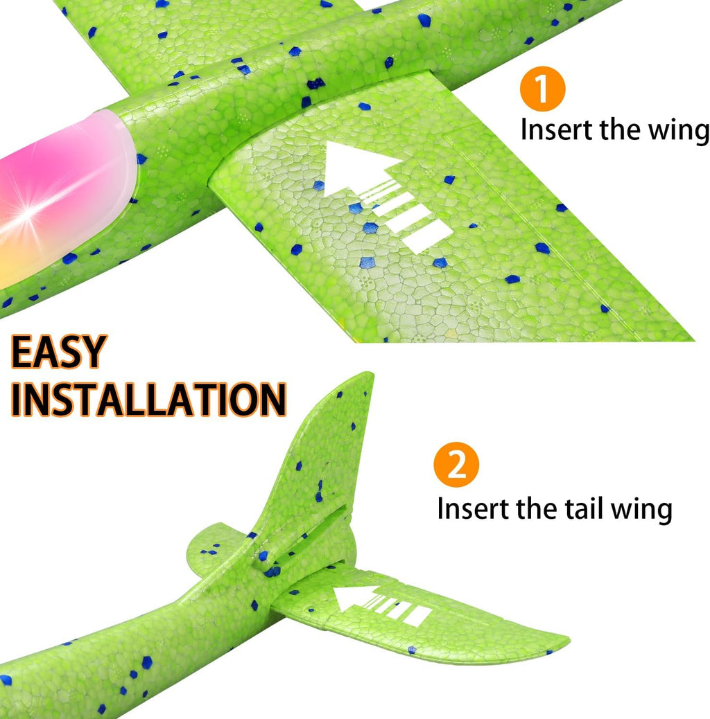 CUKU 6 Pack LED Light Airplane Toys-17.5" Large Throwing Foam Plane-2 Flight Modes Glider Plane-Outdoor Flying Toys for Kids-Flying Toys Gift for Boys Girls 3 4 5 6 7 8 9 Years Old