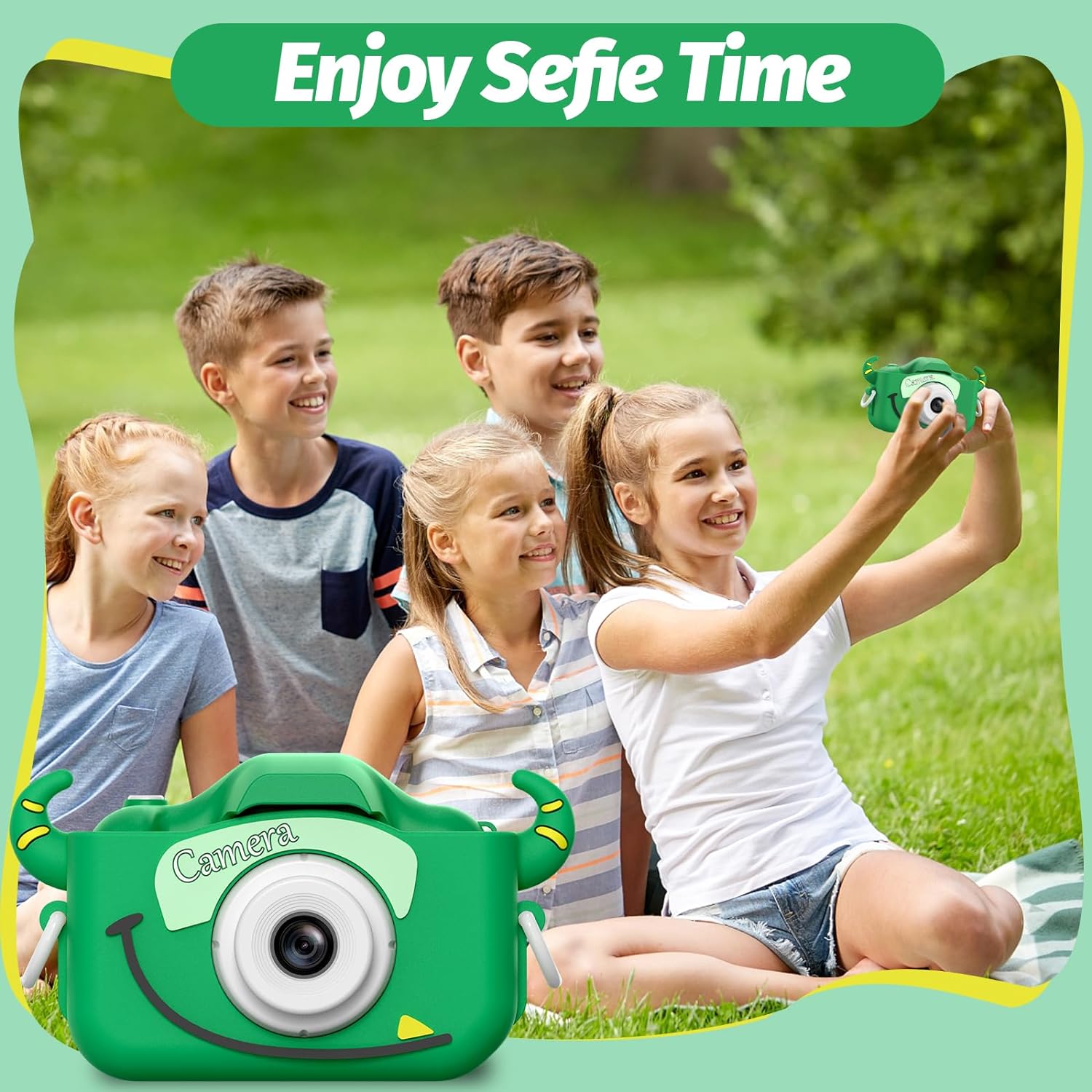 Goopow Kids Camera Toys for 3-8 Year Old Girls Boys,Children Digital Video Camcorder Camera with Cartoon Soft Cover, Best Chritmas Birthday Festival Gift for Kids - 32G SD Card Included