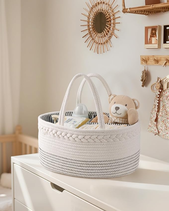 Maliton Baby Diaper Caddy Organizer, Cotton Rope Diaper Caddy Basket, Large Storage Basket for Newborn Boys and Girls, Gift for Baby Shower List, Newborn Essentials