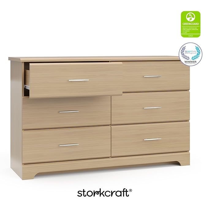 Storkcraft Brookside 6-Drawer Dresser (Driftwood) – GREENGUARD Gold Certified, Wood Dresser for Bedroom, Kids & Nursery Storage Chest, Safety Interlocking Drawers, Pre-Installed Tracks, Kids Chest