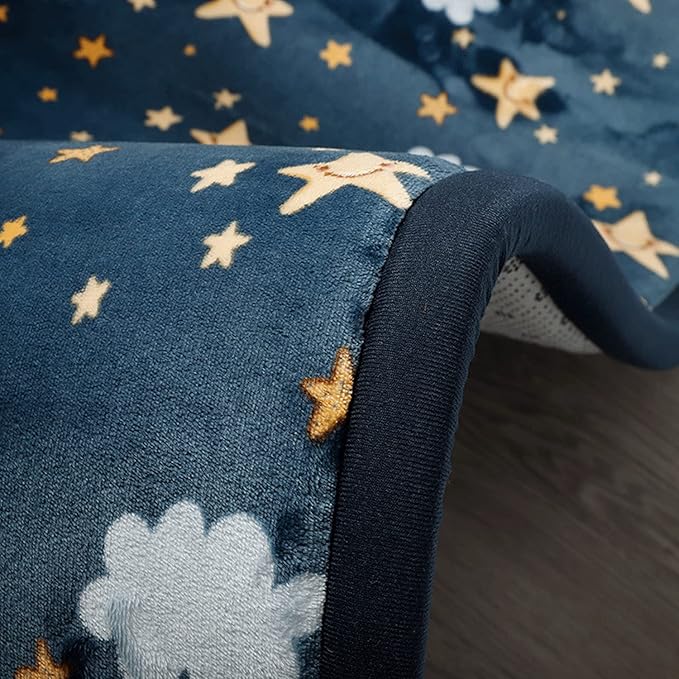 Loartee Coral Velvet Area Rug - 1" Thick Memory Foam Baby Play Mat, Washable Toddler Carpet, Home Decor for Living Room, Nursery, Kids Bedroom, Starry Blue, 4'11"x6'7"