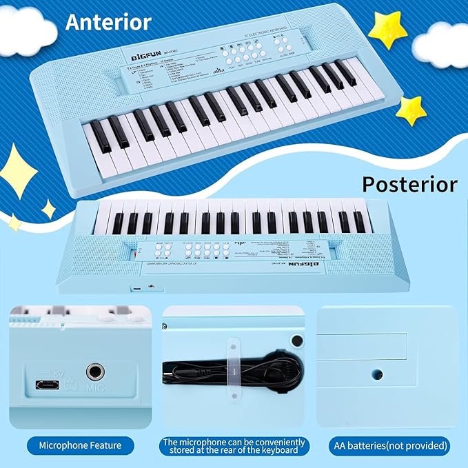 Kids Piano Keyboard, 37 Keys Portable Music Keyboard Early Learning Educational Electronic Music Piano Instrument Toys for 3 4 5 6 Year Old Boys and Girls (Blue)