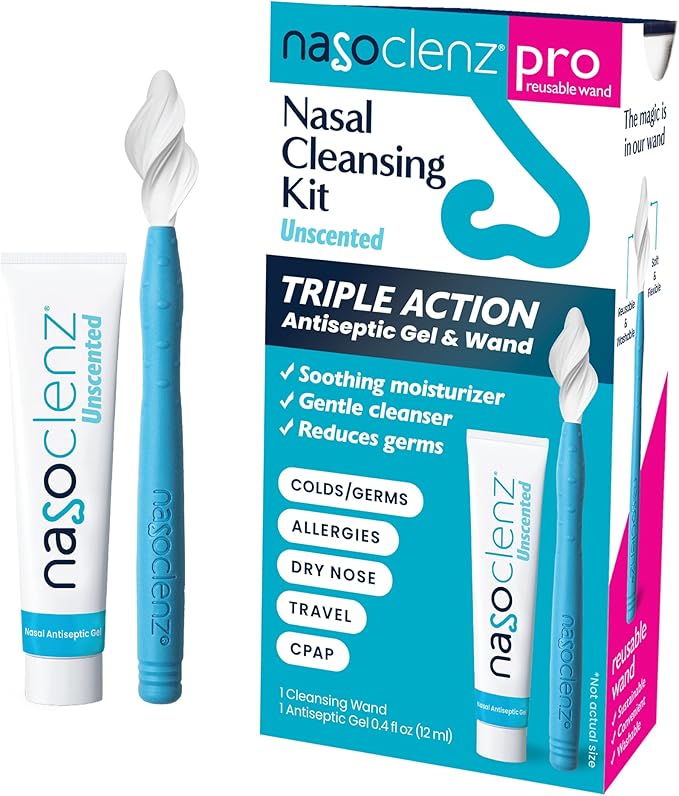 Pro: Nasal Cleansing Kit – Gentle Wand & Nasal Antiseptic Gel, Nose Cleaner and Nasal Moisturizer for Dry Nose & Sinus Relief (Unscented 1 Count, up to 120 uses)