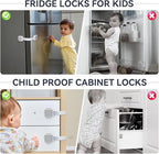 12 Pack Child Safety Cabinet Locks for Baby Proofing, Length Adjustable Latch Straps Dual Button Design for Drawers Fridge Refrigerator Doors Toilet Seat Oven