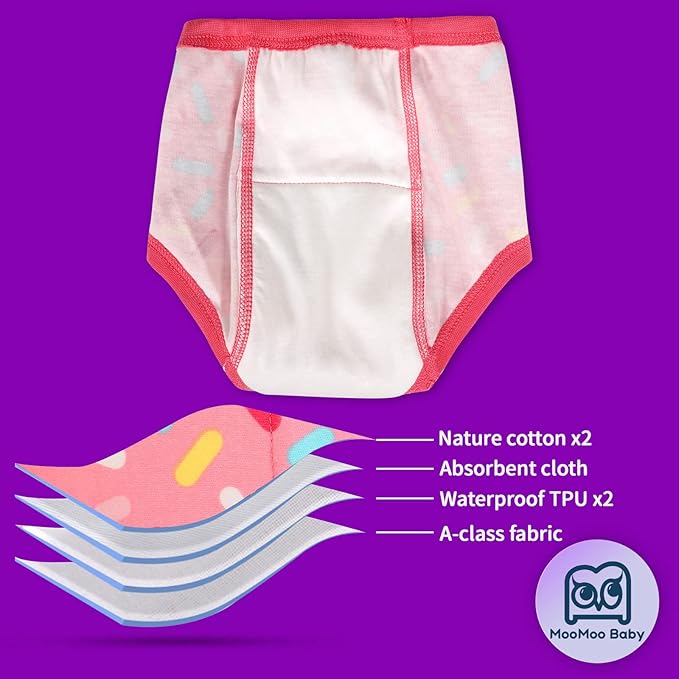 MooMoo Baby 8 Packs Potty Training Pants Cotton Absorbent Training Underwear for Toddler Boy and Girls 2T-9T