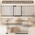 WAOWAO Baby Gate 85.83-95.24" Extra Wide Pressure Mounted Walk Through Swing Auto Close Safety Black Metal Toddler Kids Child Dog Pet Puppy for Stairs,Doorways,Kitchen