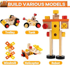 KIDWILL Wooden Tool Bench for Kids, 54-Piece Kids Tool Set with 2-in-1 Workbench & Take-Along Tool Kit, STEM Educational Toy Tools for Kids Ages 3 4 5 6 7 8 Years Old, Boy Toys