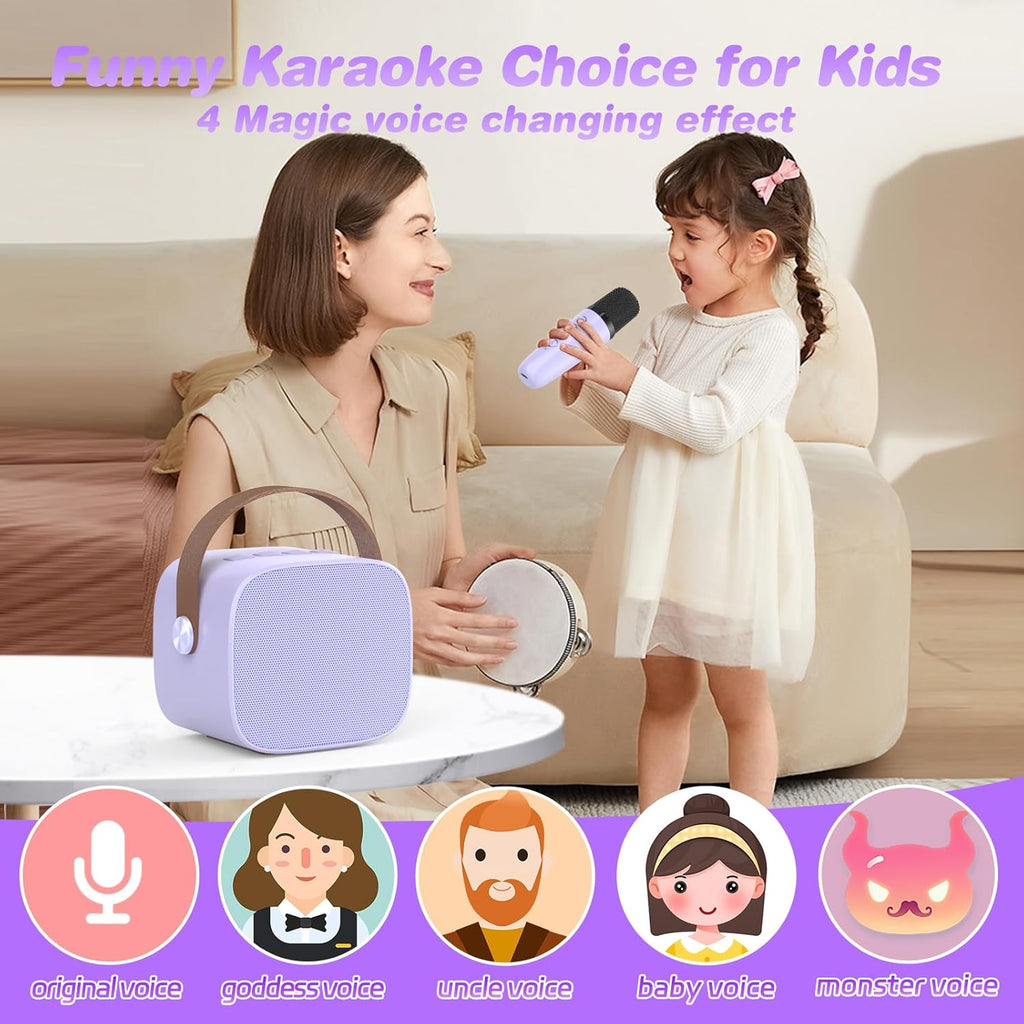 Mini Karaoke Machine,Funny Toys Christmas Birthday Gifts for Kids Age 4-12 Girls,Boys,Adults, Karaoke Microphone Toys for 4,5,6,7,8,9,10,11,12+ Year Old Girls Boys (Purple 2 mics)