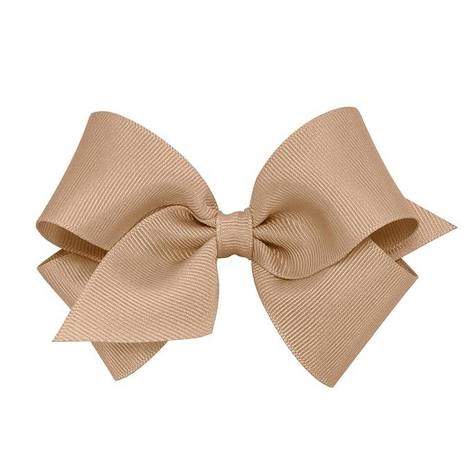 Wee Ones Girls' Plain Wrap Classic Grosgrain Hair Bows on a WeeStay No-Slip Hair Clip, Handmade, Small, Oatmeal
