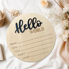 Baby Announcement Sign, 5.9 Inch Wooden Hello World Newborn Signs, Birth Announcement Sign, Baby Shower Hospital Nursery for Newborn Boys and Girls (Black,Pen)