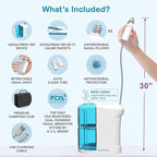 NASALFRESH MD Premium Bundle–Dual Powered Nasal Irrigation System Nasal Rinse and Wash, Sinus Decongestant Relief System, 60 Saline Packets, Case, Rechargeable, 2 Sets of Nose Pillows–Snoring Remedy