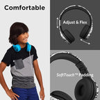 LilGadgets Connect+ Pro Wired Kids Headphones for School w/Microphone, Volume Limiting & Noise Reduction Over-Ear Headset w/Cord, SharePort Technology & SoftTouch Padding, Black Headphones for Kids