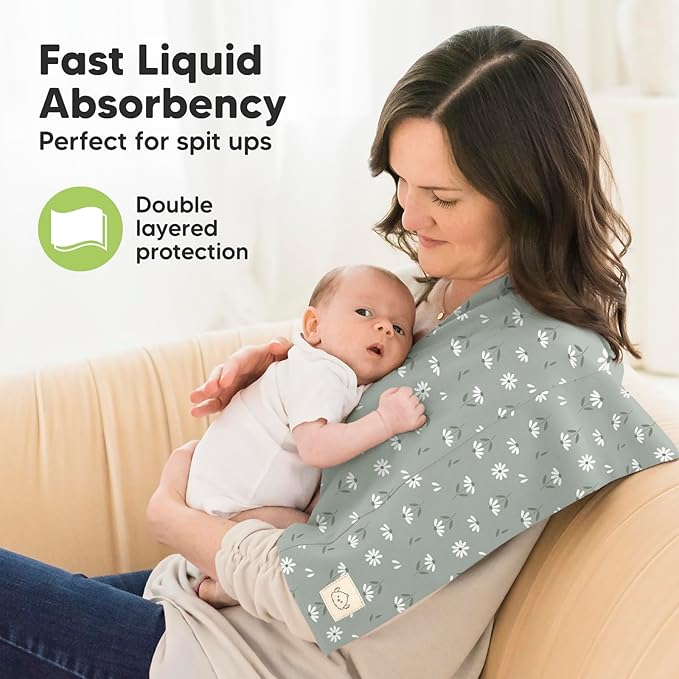 Organic Burp Cloths Baby Boy, Girl - 6-Pack Large Cotton Burping Cloths for Babies, Spit Up Rags, Super Absorbent, Ultra Soft Newborn Rag, Gender Neutral, Machine Washable, Durable (Fleur)