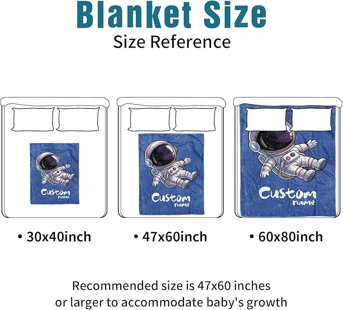 Personalized Baby Crib Bedding Set – Blue Astronaut Theme Nursery Bedding Sets 3 Piece with Custom Name Blanket, Fitted Crib Sheet & Changing Pad Cover – Ideal Newborn Gift for Boys