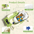 Collapsible Baby Bathtub for Newborn to Toddler (0-18 Month) - Portable Baby Bath Tub for Travel, Newborn Bathtub with Soft Towel and Floating Cushion (Green)
