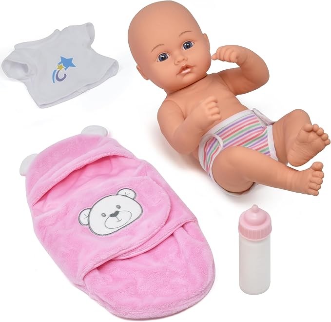 Gift Boutique Newborn 12" Baby Doll Girl With Swaddle Blanket & Accessories - Realistic Doll With Disappearing Milk Bottle, Clothes, Pink Cuddly Blanket - First Pretend Playset Toy for Girls