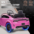 12V 7Ah Kids Electric Ride on Car, Licensed Dodge Charger SRT Hellcat, Battery Powered 4-Wheels Toy Car Electric Vehicle for Kids with Remote Control, 3 Speeds, LED Lights, Music (Pink)