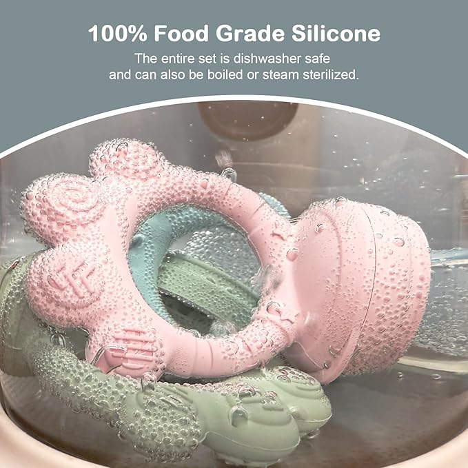 2 Pack Baby Fruit Food Feeder+Breastmilk Popsicle Molds,Baby Teethers,BPA Free,2mm Fine Holes to Prevent Choking,Perfect for Teething Relief & Infant Solid Food Introduction,3 M+（ Mauve Pink, Cream）