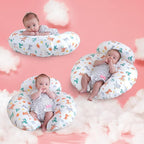 Nursing Pillow, More Support for Mom and Baby, Removable Cotton Cover and Colorful Animal Patterns, Machine Washable, Plus Size Baby Pillow, White