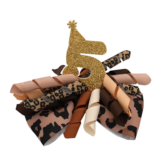 Birthday Hair Bow for Baby Girls 1 2 3 4 5 6 Years Sprinkle Decorations Party Hair Accessories for Five 5th Birthday Leopard Print