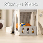 XJD 5 in 1 Toddler Slide, Kids Slide for Toddlers Age 1-3, Outdoor Indoor Playset for Toddlers with Basketball Hoop and Ball, Storage Space and Non-Slip Steps Telescope (Gley)