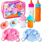 12 Pcs Baby Doll Accessories Magic Bottle set,Pretend Play Feeding Toy Set with Package,Doll Feeding Set for Kids Girls,Magic Disappearing Juice Milk Bottles,Sippy Cups,Pacifiers,Bowl Spoons