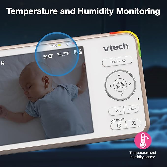 VTech V-Care VC2105 1080p FHD Over-The Crib Mount Smart Baby Monitor 5” 720p LCD Screen,Table Stand,Remote Access,Versatile Placement,Intelligence Detection, Sleep Analysis,18hrs Recording,with WiFi
