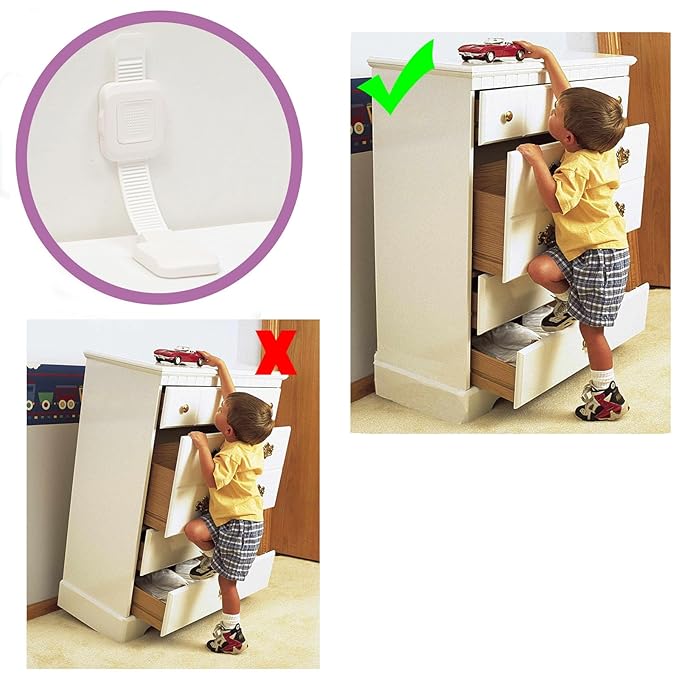 Upgraded No Drill Adhesive Furniture Anchor, Adjustable Anti Tip Furniture Wall Straps for Baby Proofing & Pets, Secure to Playroom, 2Pack