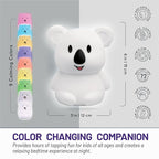Lumipets Remote Control Silicone Night Light for Kids - Koala Design with 9 Soft Colors & Sleep Timer - Rechargeable, Battery-Operated Lamp for Bedroom | Baby Nursery, Toddler, Girls, Boys