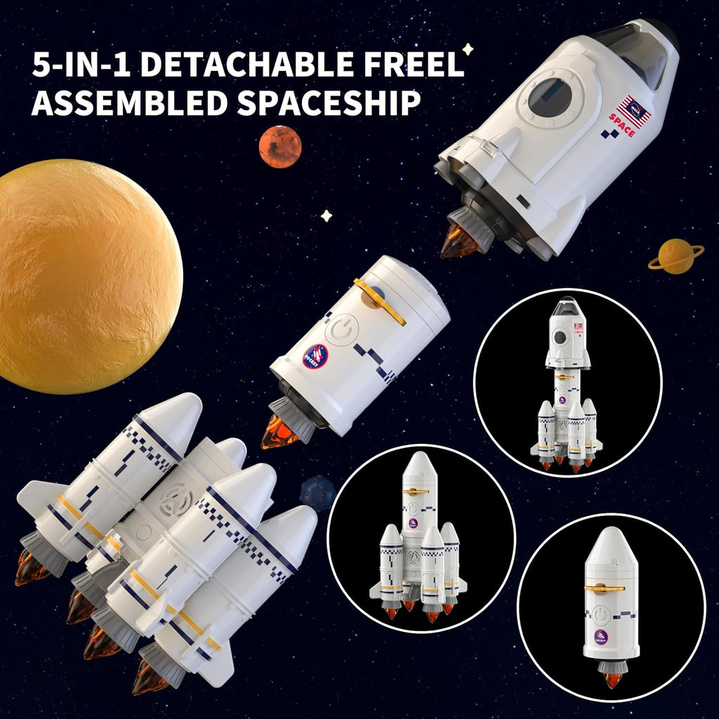 Space Shuttle Rocket Ship Toys for Kids Boys Age 3 4 5 6 7 8 9 Years Old, 5-in-1 STEM Science Educational Aerospace Toys with 2 Astronauts Figures, Projection Lamp, Space Toy Gift Birthday Christmas
