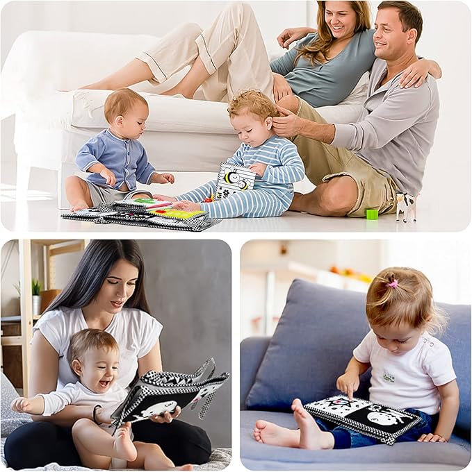 OKOOKO Black and White High Contrast Soft Baby Books 2PCS Washable Tummy Time Toy Crib Stroller Toy Montessori Sensory Toy Early Education for Newborn Baby Infant 0-6 6-12 Months