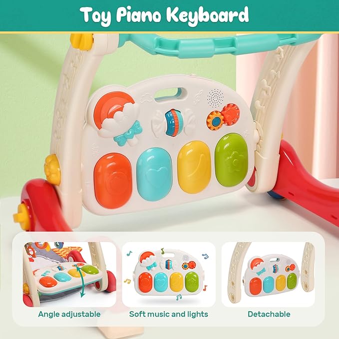 CUTE STONE Baby Gym Play Mat & Learning Walker, Activity Mat with Play Piano, Musical Activity Center with Lights, Baby Push Walkers & Tummy Time Mat for Infant Newborn Toddlers