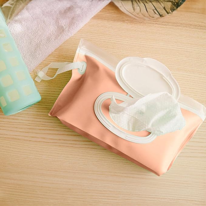 purifyou Portable Baby Wipe Case Travel Holder – Set of 3 Refillable Wipe Dispenser Pouches, Keeps Wipes Fresh & Moist, Lightweight, Durable, for Car, Diaper Bag, Stroller, Home & Travel (Pink)