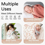 Yoofoss Hooded Baby Towels for Newborn 2 Pack 100% Muslin Organic Cotton Baby Bath Towel with Hood for Babies, Infant, Toddler and Kids, 32x32Inch, Soft and Absorbent Newborn Essential,Pink Rainbow