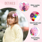 Birthday Hair Bow for Baby Girls 1 2 3 4 5 6 Year Old Sprinkle Hair Clips Happy Birthday Decorations for Girls Toddlers With Pom-Poms Ice Cream Candy Party Pink Hair Accessories for 6th Sweet Party