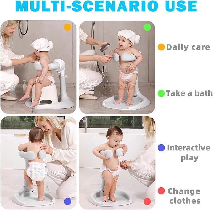 Toddler Bath Stand-ABS & TPE Material, Foldable & Adjustable 5 Levels Infant Bath Seat for Babies 6 Months to 3 Years Old, Non-Slip|Easy to Clean|Convenient for Travel, No Assembly Need