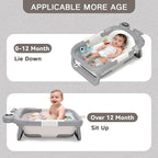 Collapsible Baby Bathtub for Newborn to Toddler (0-24 Months), Portable Baby Bath Tub for Travel, Newborn Bathtub with Soft and Supportive Cushion (Astronaut-Gray)