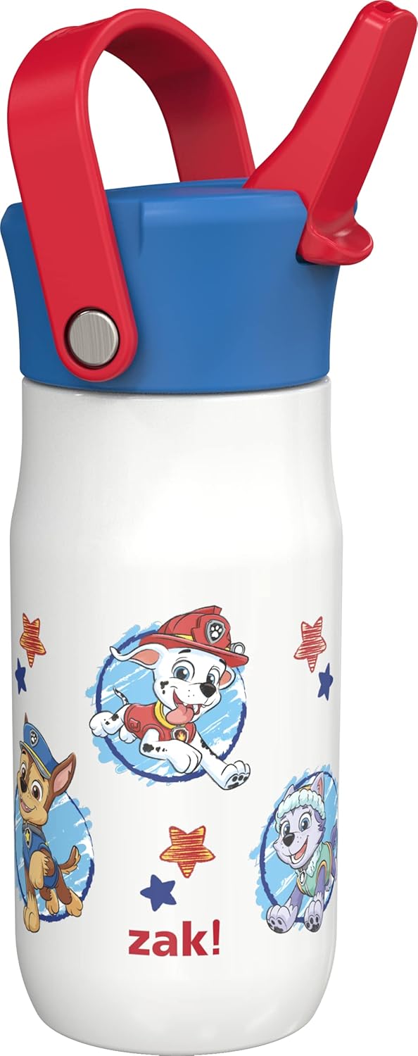 Zak Designs Harmony PAW Patrol Kid Water Bottle for Travel or At Home, 14oz Recycled Stainless Steel is Leak-Proof When Closed and Vacuum Insulated (Chase, Marshall, Skye, Rubble, Everest, Zuma)