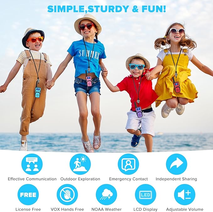 WokTok Kids Adult Suitable Walkie Talkie, Rechargeable, Outdoor Camping Game Toys, Birthday Gift, Suitable for 8-12 3-5 Years Old Boys and Girls 2-Way Long Distance Radio, 4 Packs