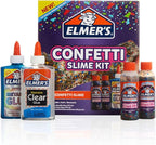 Elmer’s Confetti Slime Kit, Slime Supplies Include Metallic Glue, Clear Glue, Confetti Magical Liquid Activator, 4 Count - Perfect for Parties, Gift, Kids Activity Time