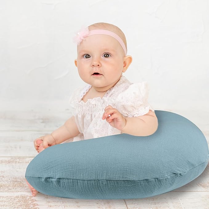 Hooyax Muslin Nursing Pillow Covers 2 Pack, Soft and Breathable Nursing Covers for Breastfeeding Pillows, Adorable Infant Feeding Pillow Slipcover for Baby Boy and Girls (Blue Ginger)