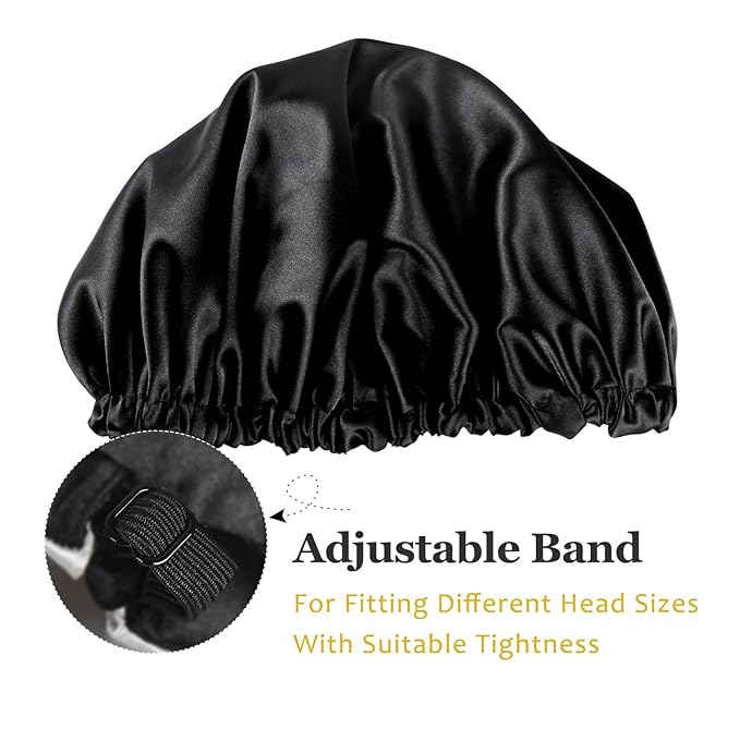 YANIBEST Baby Satin Bonnet Sleep Cap - Double Layer Reversible Adjustable Silky Satin Cap for Infant Toddler(0-6 Months,Black)