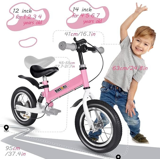Balance Bike 2 in 1,The Dual Use of a Kids Balance Bike and Kids Bike,12 14 Inches for 2-6 Years Old,with Shock Absorbers, Fenders, Pedals, Auxiliary Wheels