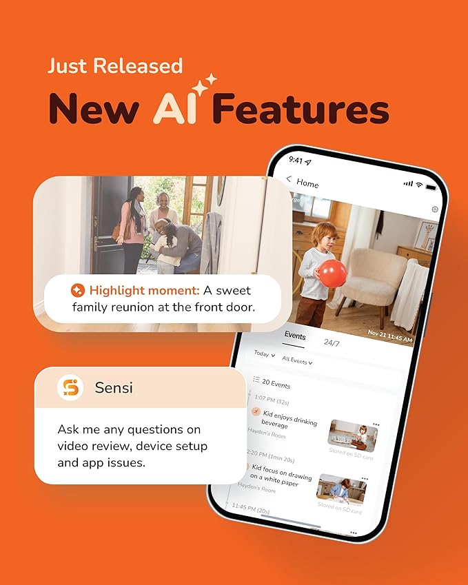 Sensforge 2.5K Indoor Pan-Tilt Dome Security Camera, AI Human & Pet Detection, 360° Coverage, Two-Way Audio, Dual-Band Wi-Fi (2.4G/5G), 64GB SD Card Included, No Monthly Fees