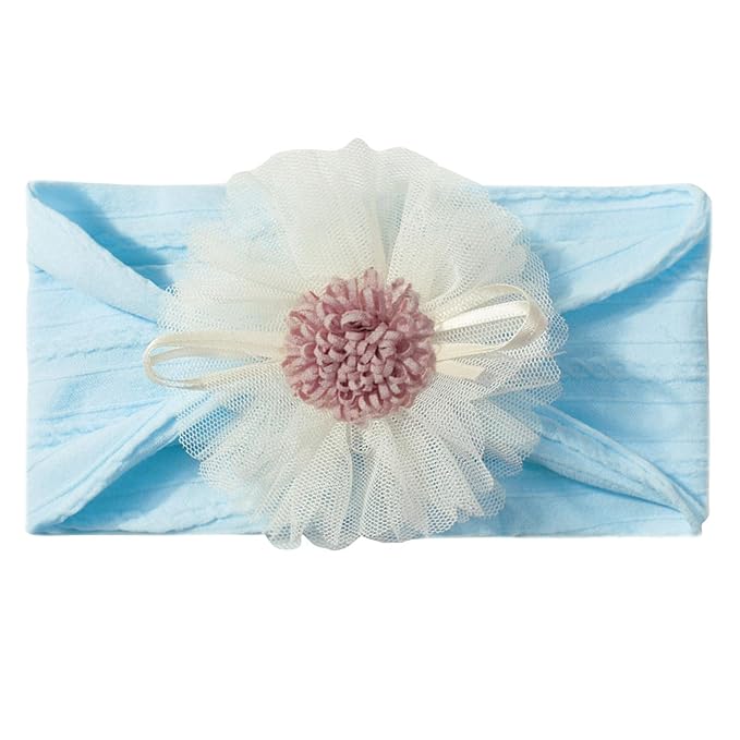 Baby Girls Sunflower Headbands, 3 Pack Baby Hairband Hair Bows Lace and Stretchy Elastic Accessory for Newborn Infants Toddlers (Purple+Blue+Pink, One Size(Stretchy))